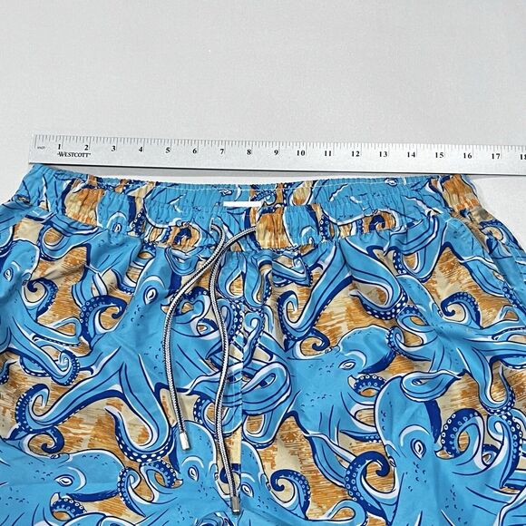 Peter Millar Swim Trunks Mens Blue 8" All Over Print Fun Seaside Ocotopus Sz XL - Picture 5 of 7